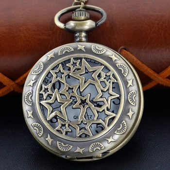 Antigüedades Exquisitas Estrella de Alivio de Cuarzo Reloj de Bolsillo Retro Steampunk Hombres Fob de la Cadena de Reloj de Regalos General para Adultos y Niños