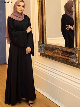 Siskakia Árabe Femenina Marroquí Básica Étnico Sólido Cuello De Tripulación Completa De La Manga Con Cinturón De Ropa Casual Suelto Kaftan Los Vestidos De La Mujer Musulmana