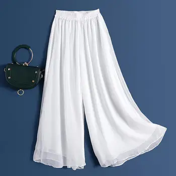 Transpirable de Gasa Pantalones para las Mujeres 2023 Color Sólido Elástico en la Cintura Casual Ancho de la Pierna de los Pantalones Vintage Sueltos Pantalones de Verano Femenino Q341