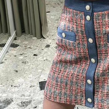 2021 la Primavera y el Verano de Tejido de Denim de Costura de Tweed de Mujeres en Mini Falda Casual