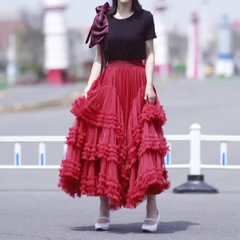 2023 Nueva tridimensional decoración Comestible Hongo Rojo Vestido de Bola de Faldas Negro Elástico en la Cintura