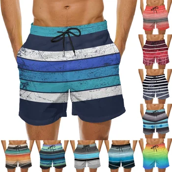 La Tendencia de verano Multi-Color de Empalme pantalones Cortos en 3d de la Raya de la Impresión Suelta de Secado Rápido Casual Deportes de Vacaciones DE los Hombres pantalones Cortos de Playa
