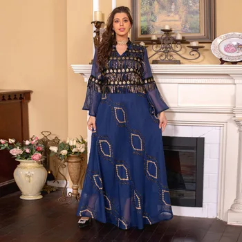 Arabia Dubai Jalabiya Vestido De Ramadán Musulmán Abaya Partido Vestido De Noche Caftán Marocain Cordón De Las Mujeres De La Borla De Bordado Vestidos Formales