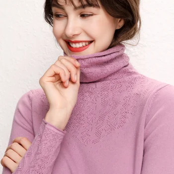 La moda de Tallar de Cuello alto Suéter de las Mujeres de Puente 2023 Otoño Invierno de Cachemira Mezcla de Algodón Sweter Tire Hiver Femme Jersey suéter