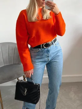 Icclek Mujeres de Otoño de la Mujer suéter Naranja 