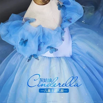 Cenicienta Princesa Vestido de las Niñas Vestido Esponjoso Azul de los Niños Vestido de Cumpleaños de la interpretación al Piano de Vestir de las Niñas vestido de concurso,