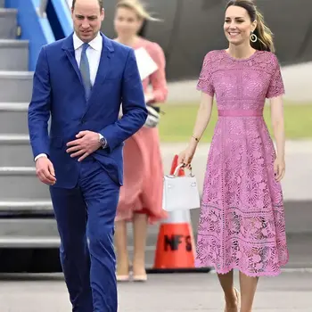 Kate princesa bordado de las mujeres se visten a la moda O-cuello Una Línea de vestidos de