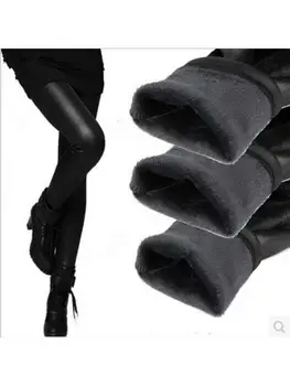 Las mujeres de Cuero Grueso Pantalones Skinny Legging de Dacron Para Womenlady de Gran Tamaño Negro de la Moda de Invierno Elástica S-4XL Fibra de Poliéster 2022
