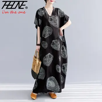 THHONE Vestido de Verano de las Mujeres De 2023 Vestidos De Mujer Traje de la Impresión Floral de Retazos Sueltos Retro Vintage Casual coreano Largo Maxi Vestidos