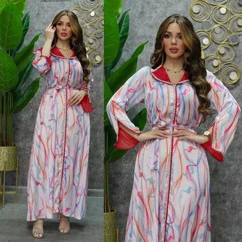 El ramadán Musulmán de Impresión Fiesta Vestidos Largos para las Mujeres Abaya Dubai Kaftan Vestido Maxi Islam Ropa Túnica Musulman Chilaba Femme 2023
