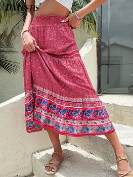 Estilo bohemio de la Falda para las Mujeres 2023 Moda de la Primavera Verano de Impresión Suelto Casual Falda Midi de las Mujeres a la Playa de Vacaciones de Estilo de la Falda