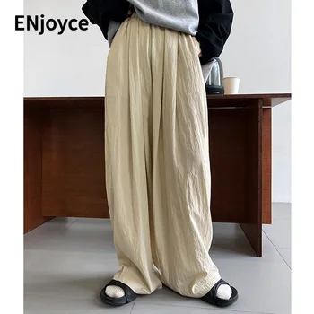 La Primavera De Las Mujeres Retro Delgado Amplia De Pierna Recta Pantalones De Estilo Japonés Casual Suelto De Cintura Alta Pantalones Drapeado