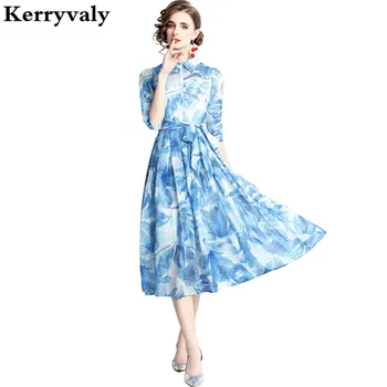 La primavera de las Mujeres Azul Impresa Midi Camisa de Vestir Vestidos De Mujer Elegantes Para Fiesta de 2023 дънкови дрехи деним платье K6660