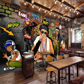 beibehangCustom de la moda gran mural fotográfico retro retro de la calle de la calle niño de graffiti a la música de la barra de la cafetería de fondo fondo de pantalla