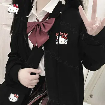 Sanrio Hello Kitty Suéter del Otoño Japonés de Estilo Colegio Y2K de dibujos animados con Capucha Camisetas de Chica Linda Dulce de Alta Calidad de Ropa de Mujer