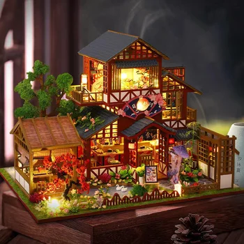 Romántico Contraseña de BRICOLAJE de Madera de casa de Muñecas de la Arquitectura Japonesa, Casas de Muñecas Mininatures con Muebles de Juguete para los Niños Regalo de Amigo