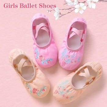 Los Niños Practican La Bailarina Zapatos De Mujer Zapatos De Baile Zapatos De Ballet De Niñas De Satén Bordado Suela Suave Danza Ballet Zapatillas