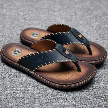 Nuevo Verano de los Hombres Zapatillas de Cuero de la Playa Flip Flops Macho Cómodos Zapatos Casuales de la Moda de Pesca de Verano Flip-flops Clásico al aire libre