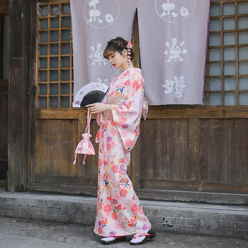Sakura Niña Kimono Vestido De La Luz De La Luna De La Flor De Estilo Japonés Albornoz Yukata Las Mujeres De La Impresión Floral Haori Japón Uniforme Traje De Cosplay