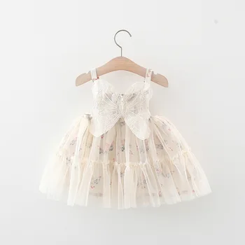 1-4Ybaby vestido de arnés para niños de malla de alas de mariposa vestido de verano de niña de cumpleaños linda princesa vestido de los niños pequeños