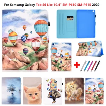 Color Dibujo de Flip Case Para Samsung Galaxy Tab S6 Lite 10.4 2020 SM-P610 P615 Ultra-delgada a prueba de Golpes Veces Dtand Tableta Cubierta de Pluma +