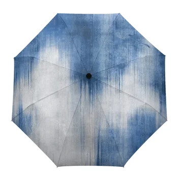 Abstracto Moderno De La Línea Azul Automático Sombrilla Paraguas Plegable Varones Mujeres Impreso Paraguas Ligero De Ropa De Lluvia