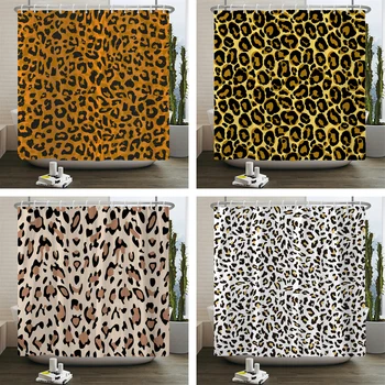 El Arte Pop Geométrica de la Cortina de Ducha de la Moda Classicl patrón de Leopardo de Baño Cortinas de Tela Impermeable de Decoración Conjuntos con los Ganchos