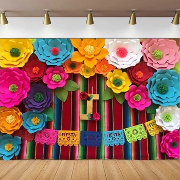 Fiesta Mexicana El Tema De La Fotografía Telón De Fondo De La Fiesta De Cumpleaños Del Cinco De Mayo Banderas De Colores Florales Bandera De Mesa Decoración De Fondo