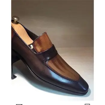Mocasines, los Zapatos de los Hombres de la PU de Color de bloqueo de la Moda Casual de Negocios de Fiesta de la Boda Diaria Clásico Retro Nostálgico Mancha Zapatos de Vestir