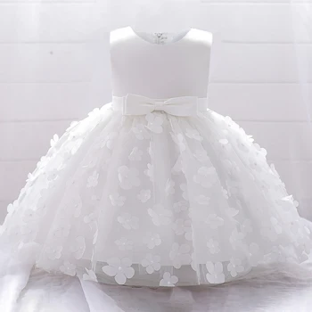 Niña Vestido de Verano Blanco de la Flor de Tul Bebé 1ª Fiesta de Cumpleaños de la Boda de la Princesa Vestidos para Niñas Arco Bridemaids Vestido de Traje