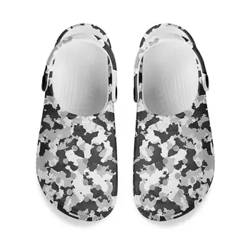 Noisydesigns Hombre Verano Sandalias Gris Ejército Camo Diseño Zuecos Zapatos Par de Zapatillas de Casa Hueco de la Hebilla de los Hombres y Mujeres de Playa Plana