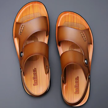 De Cuero de los hombres de las Sandalias de Verano Casual Zapatillas de Fondo Suave al aire libre Ligero antideslizante Playa Plana Zapatos Sandalias De Verano