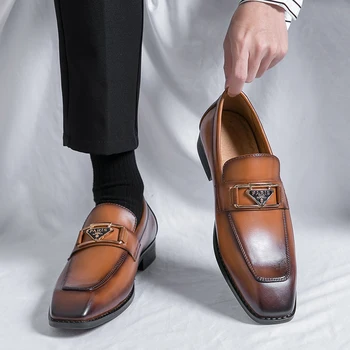 Los nuevos Hombres de Negocios Zapatos de Moda de la Boda Vestido de Fiesta Formal Zapatos de Cuero de Lujo de diseño de la Oficina de Deslizamiento sobre el Casual Calzado Mocasines
