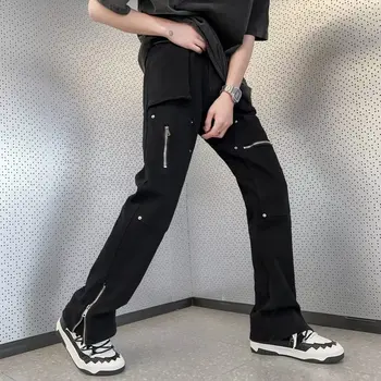 2023 Nueva Moda Kpop Baggy Jeans Acampanados de Carga Y2K Pantalones de los Hombres la Ropa de Tobillo con Cremallera Recta coreano Casual de Algodón Pantalones Largos