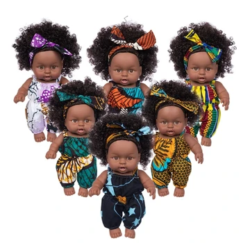 Negro Africano De Bebé De Juguete, Realista Ojos De Color Marrón Y Negro Suave Piel De Simulación De La Muñeca De Dibujos Animados Lindo Mini Niño Niña Niño De Regalo