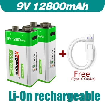 2023 9V 12800mAh li-ion batería Recargable Micro USB Baterías de litio de 9V para Multímetro Micrófono de Juguete de Control Remoto de KTV uso