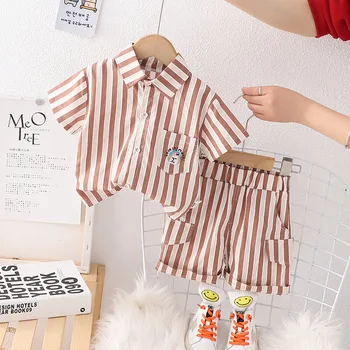 2023 coreano Bebé Trajes de Verano para Niños de Rayas de Pecho Solo Camisetas de Manga Corta y pantalones Cortos de Dos piezas juego de Ropa de Bebé