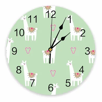 Kawaii De Dibujos Animados Lama Decorativo Redondo Reloj De Pared Números Arábigos Diseño No Tictac Del Reloj De Pared De Gran Tamaño Para Los Dormitorios Cuarto De Baño