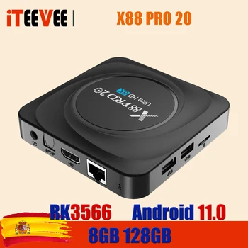 1PC X88 PRO 20 RK3566 Cuadro de TV Android 11 8 gb de RAM, 128 GB ROM 8K 24fps 2.4 G/5G WiFi 1000M de Google Youtube X88 PRO 32GB 64GB