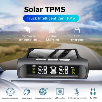 Coche Solar TPMS la Presión de los Neumáticos Sistema de Monitoreo de Energía Solar LCD Digital de Pantalla Automático de Alarma de la Seguridad de los Neumáticos 4 de la Rueda Sensor de la Presión de