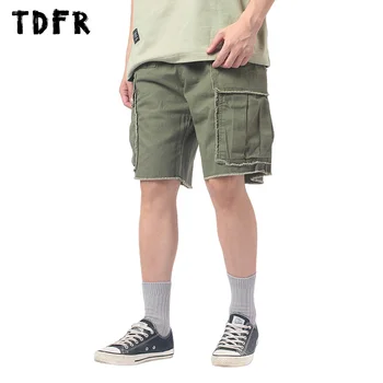 Bolsillo Borde de Carga pantalones Cortos para Hombre Verano Casual Estilo Safari Color Sólido Elástico en la Cintura de la Rodilla-longitud de los pantalones Cortos