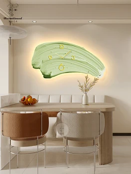 Verde crema de viento mesa de comedor de fondo decoración de la pared reloj de pared de la sala de estar colgado de la pared en silencio el reloj de pared reloj de la lámpara