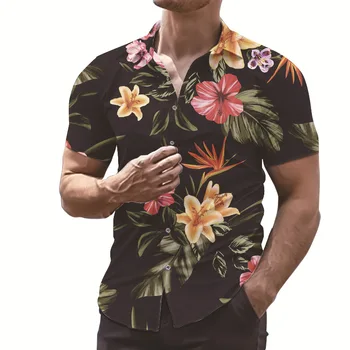 Nuevo Verano de Manga Corta Camisetas con estampados de Moda Casual Floral Tops Camisas de hombre