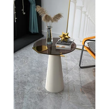 Italiano luz de lujo de cristal templado creativo pequeña mesa de café estilo sencillo y moderno, sala redonda de diseño lado de la mesa
