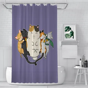 Sueño de los Gatos Cortinas de Ducha de Tela Impermeable Creativa Decoración cuarto de Baño con Ganchos de Accesorios para el Hogar