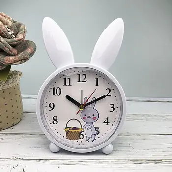 Pequeño Reloj de Alarma Creativo Reloj de Alarma Adorable Conejo de Cabecera Lindo de la Historieta para Niños de Silencio Reloj Estudiante Simple Decoración para Habitaciones de Bebé