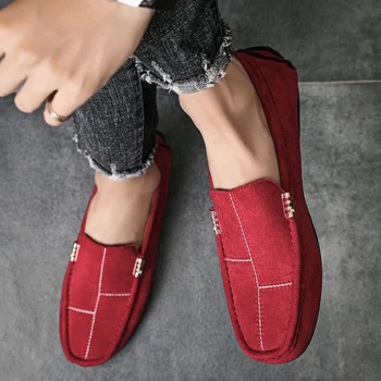 2021 Nuevo Slip-En los Zapatos de Cuero de los Hombres Zapatos Casuales Zapatos Masculinos Cómodo Rojo Zapatos de Conducción de Zapatos Mocasín antideslizante Mocasines