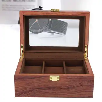 3 de la Cuadrícula de la Pantalla del Reloj Caja de Ventana Transparente Anti‑ Slip de Reloj Caja de Reloj de Almacenamiento Caja de Regalo de la Herramienta Caja de Reloj de Madera