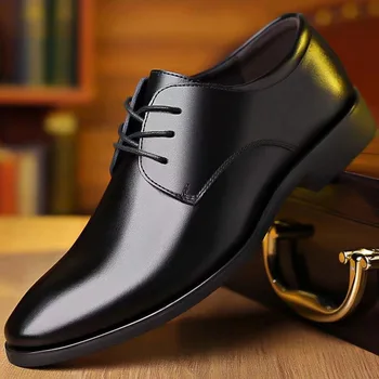 Los hombres de Negocios Zapatos de Cuero de la PU de los Hombres Pisos Zapatos antideslizantes de Encaje Hasta Zapatos Masculinos de la Primavera/el Otoño de Moda Zapatos de Trabajo Impermeable