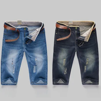 Verano Ripped Jeans Tipo De Hombres Estrecho De Mezclilla Tipo Macho Fasion Trabajo Informal Tipo Mezclilla Tipo De Mens Clotin Sin Cinturón